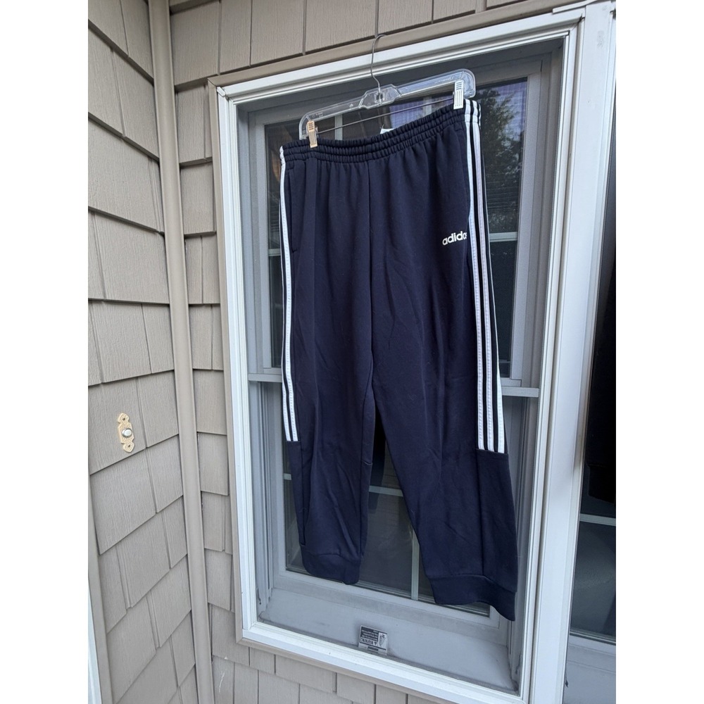 Adidas Sweatpants Mens blue Fleece Drawstring Pocket Joggers Gym 3 Stripe XL